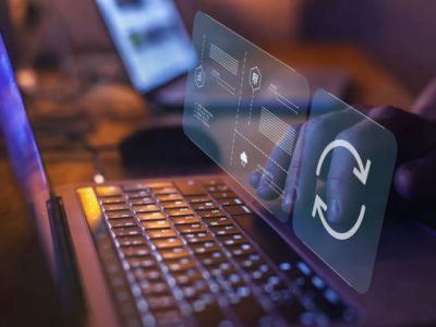 update concept, software upgrade icon on virtual screen